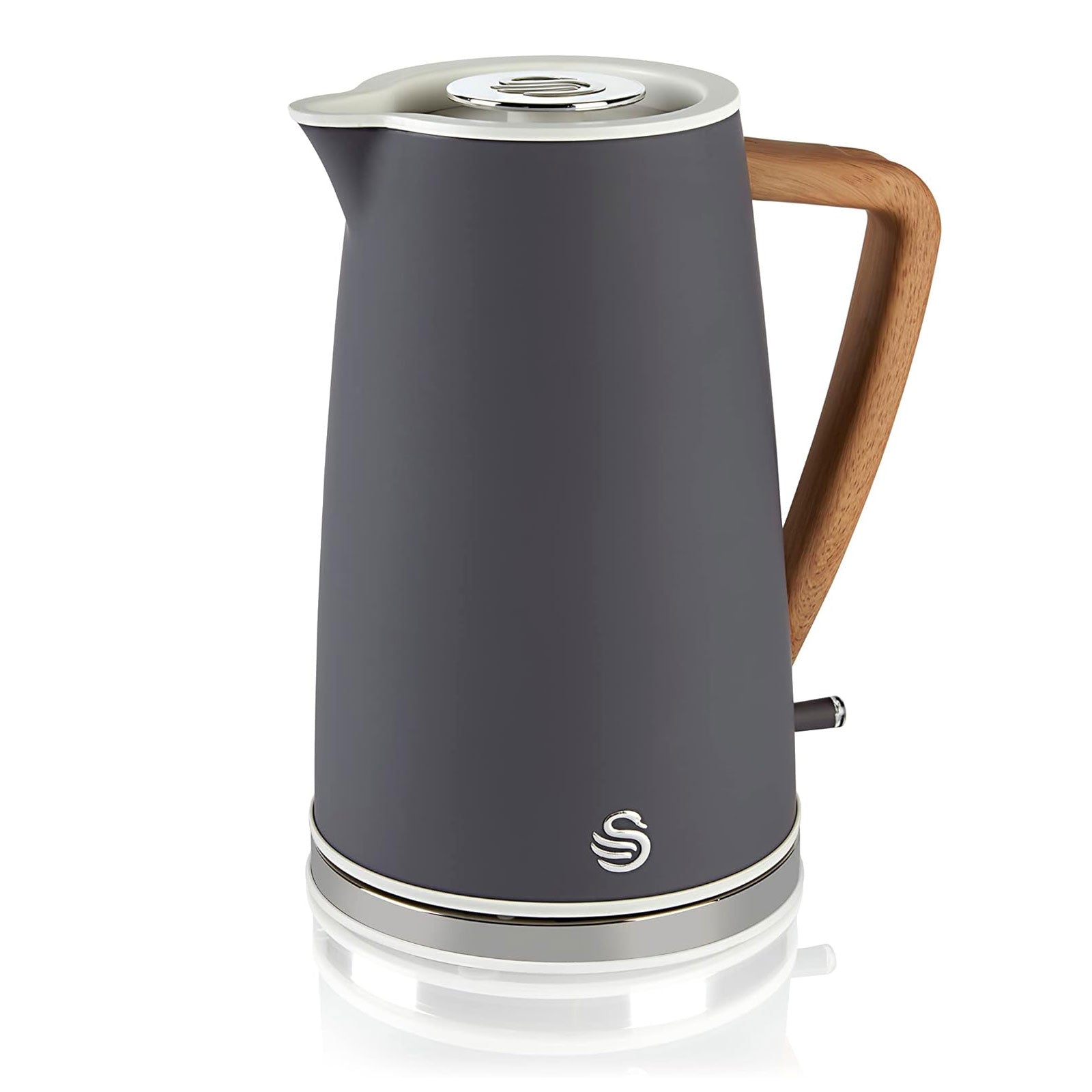 Swan Nordic Kettle Grey 1.7L Wood Effect Steel Rapid Boil Portable Jug 3000W - Image 1