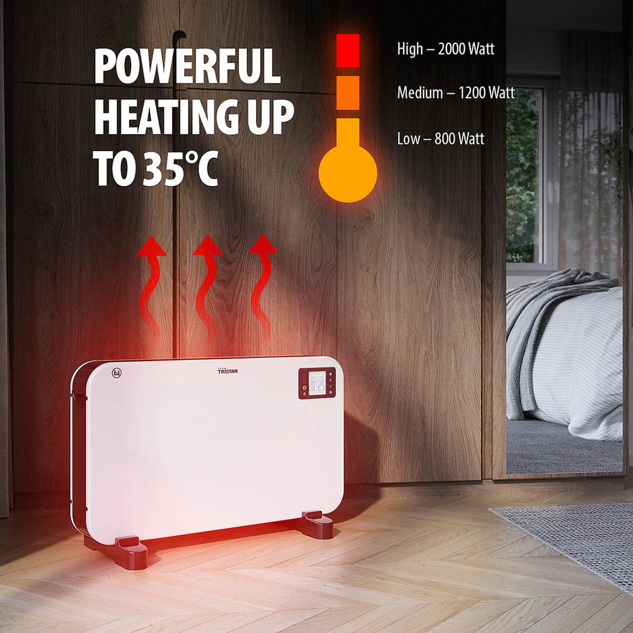 Smart Convector Heater 2kw White Portable Timer Free Standing 3 Heat Settings - Image 5