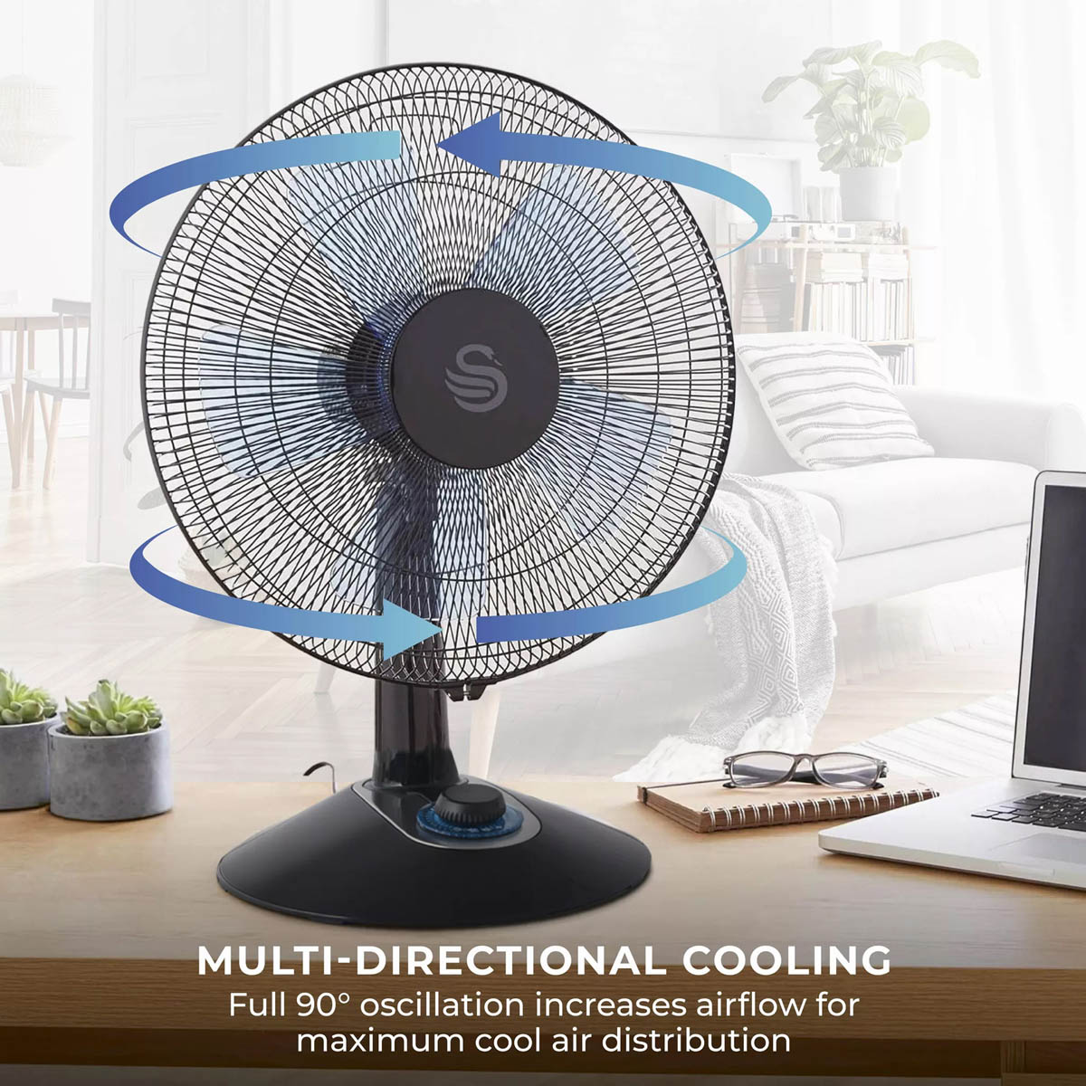 Swan Desk Fan 12″ Electric 2 Speeds Oscillating Quiet Office Home Indoor 60W - Image 5