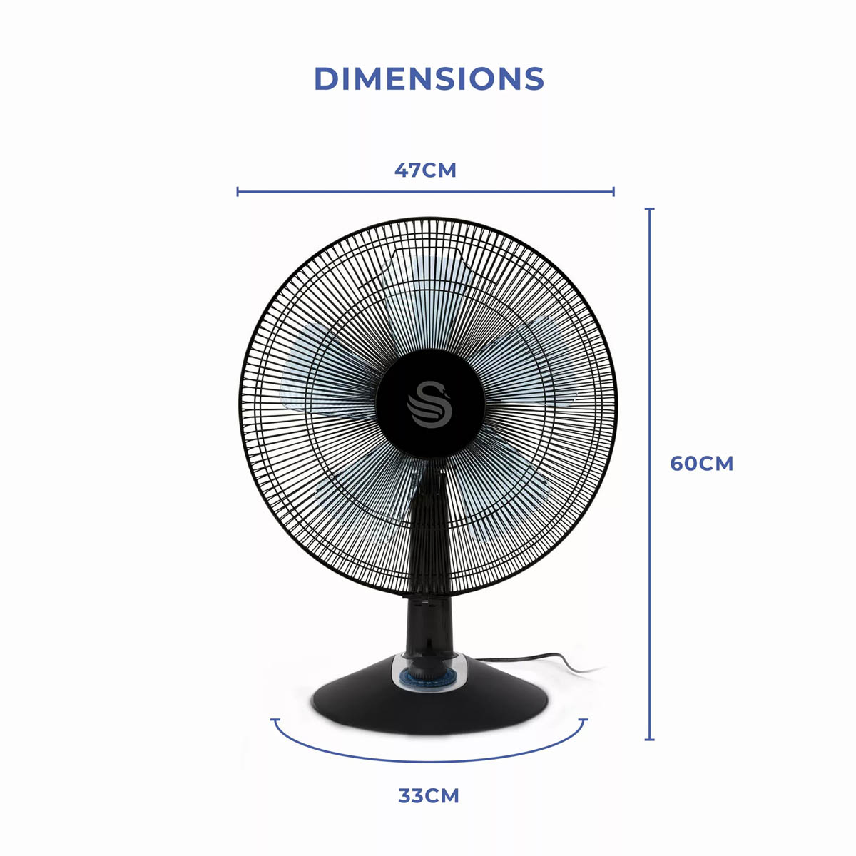 Swan Desk Fan 12″ Electric 2 Speeds Oscillating Quiet Office Home Indoor 60W - Image 6