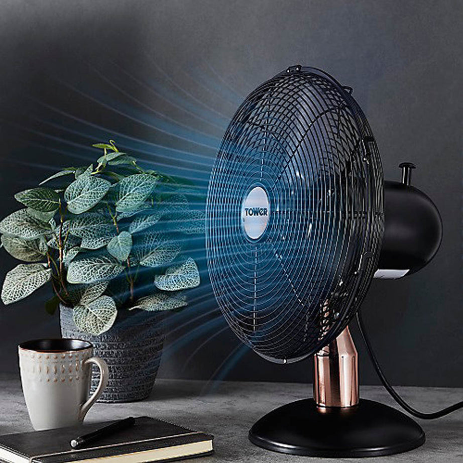 Tower Desk Fan 12″ T611000B Black Metal 3 Speeds Oscillating Office Home Indoor - Image 8