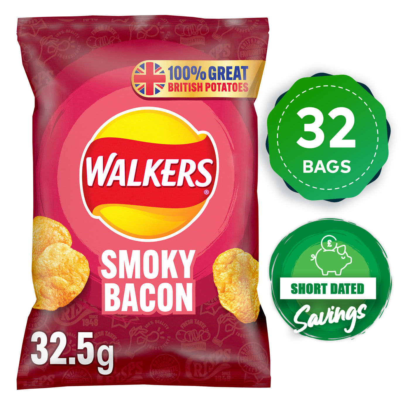 Walkers Crisps Smokey Bacon Snack Sharing Box of 32 x 32.5g - Image 1