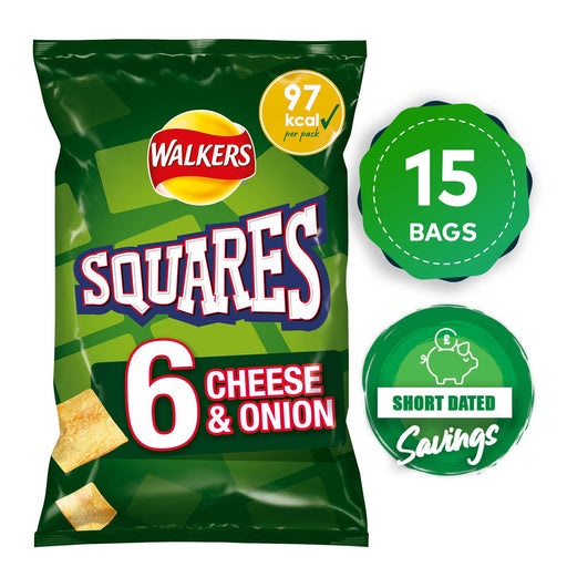 Walkers Squares Cheese & Onion Crisps Snacks Bundle Pack of 15x6 Bag - Image 1