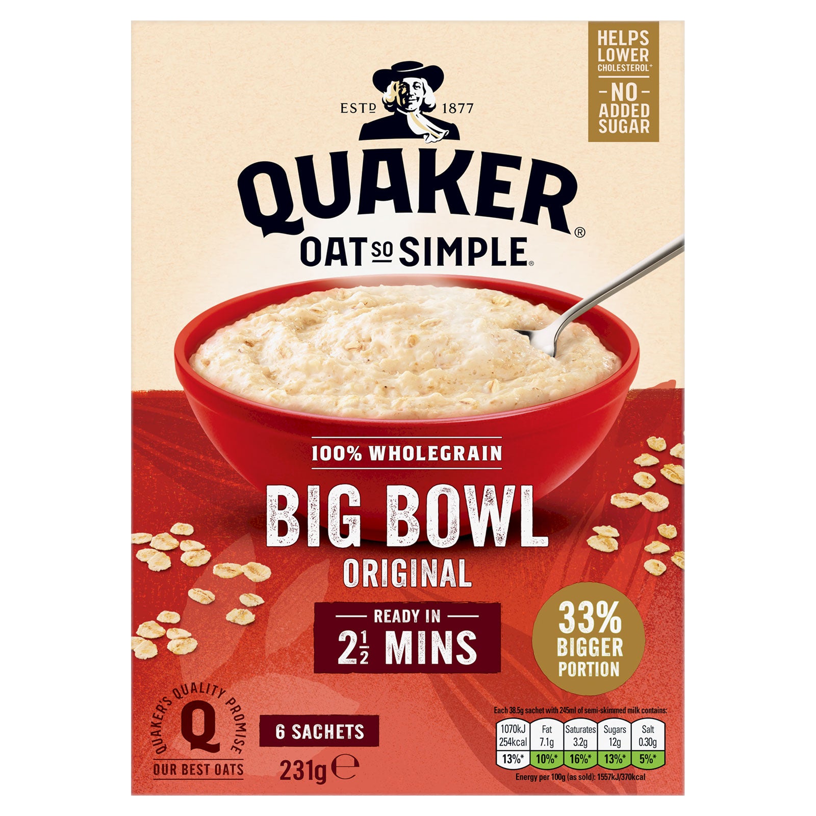 Quaker Oats Porridge So Simple Original Big Bowl Sachets 48 x 38.5g - Image 3
