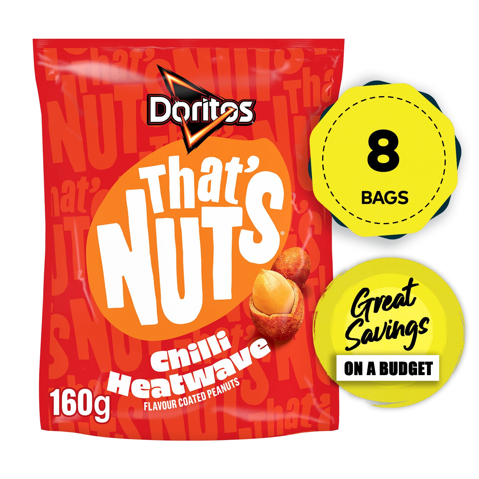 That’s Nuts Doritos Chilli Heatwave Sharing Coated Peanuts 8 x 160g - Image 1