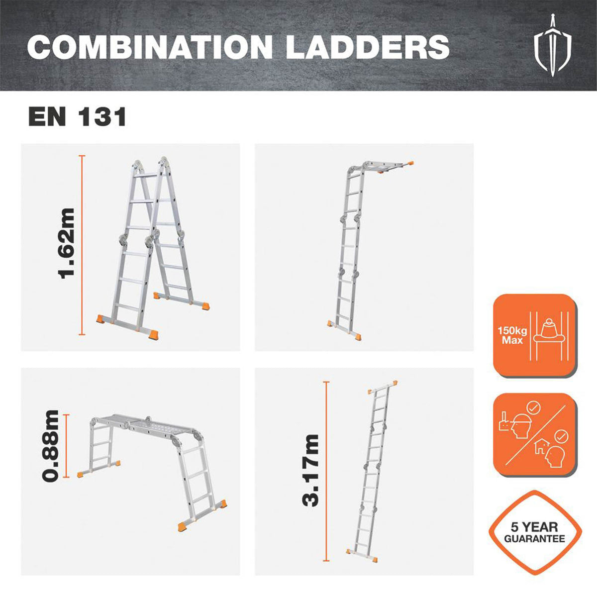 Magnusson  1.62m Combination Ladder With Platform - Image 4