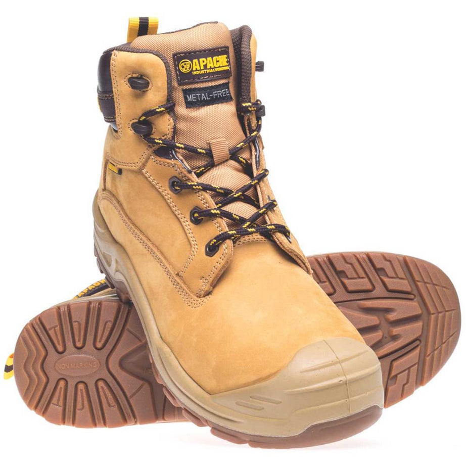 Apache Mens Safety Boots Ankle Honey Metal Free Waterproof Breathable Size 10 - Image 1