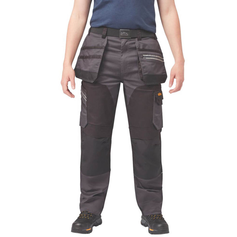 Site Work Trousers Mens Regular Fit Grey Black Stretch Multi Pockets 34"W 32"L - Image 4