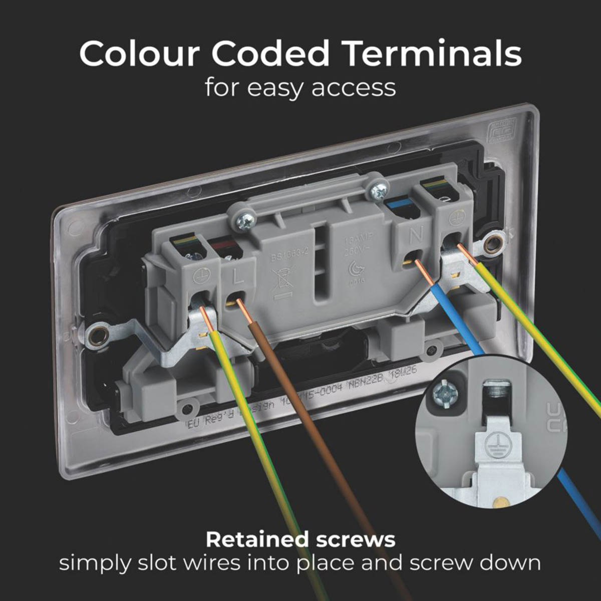 British General Switched Plug Sockets Black Nickel Metal 13A 2-Gang DP 5 Pack - Image 6