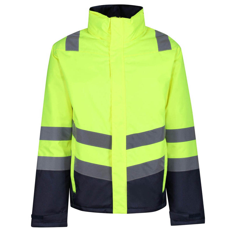 Hi Vis Jacket Waterproof Parka Reflective Yellow/Navy Pockets Concealed Hood M - Image 1