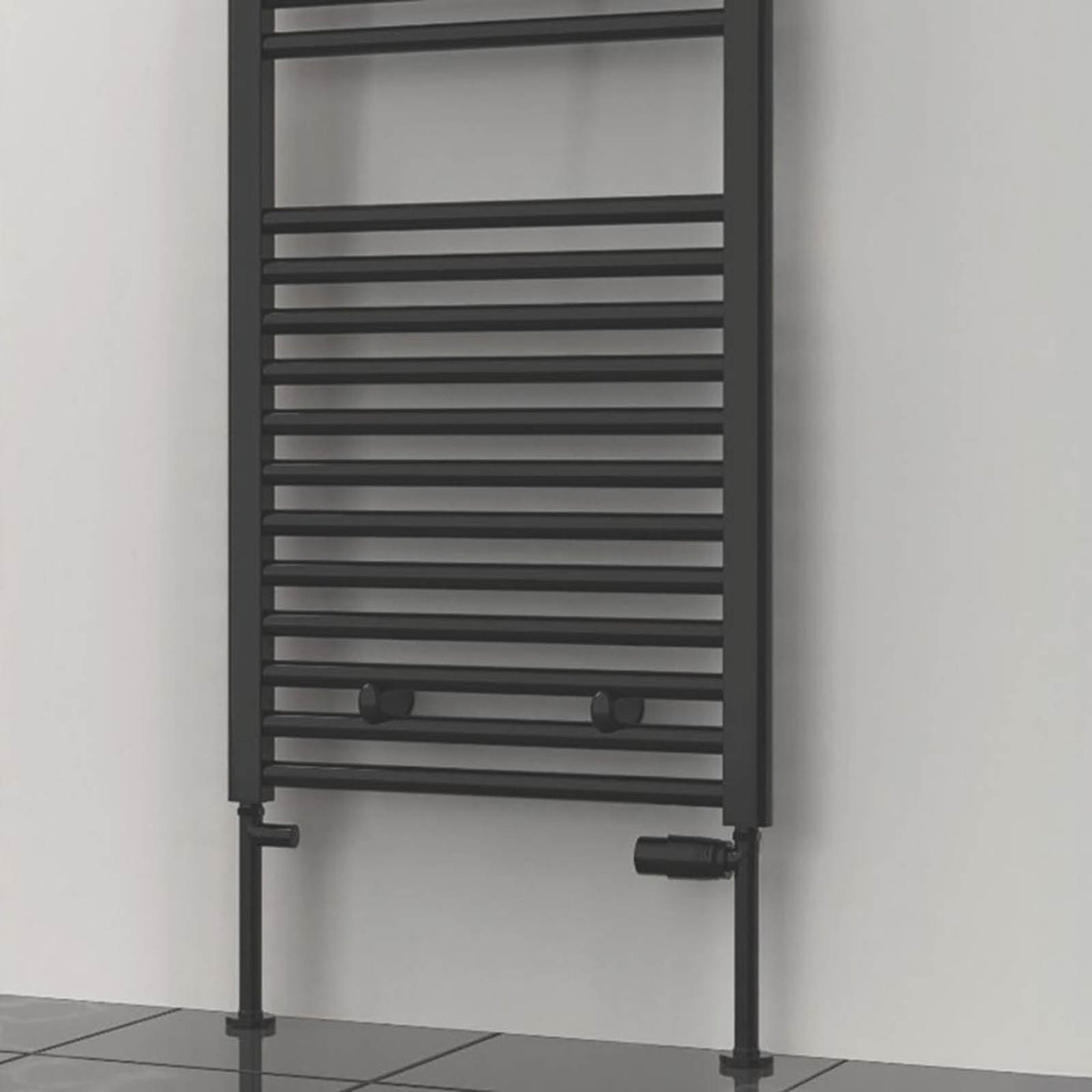 Reina Modal TRV 15mm x 15mm Black Straight & L/S Designer Thermostatic Radiator Valve & Lockshield - Image 2
