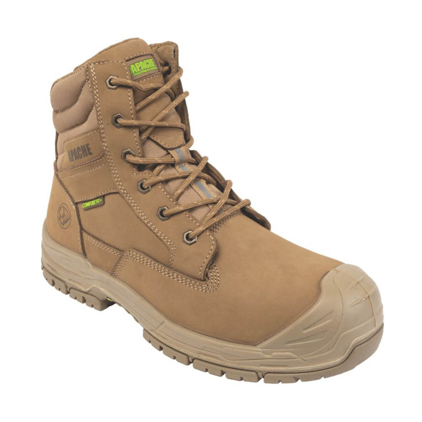 Apache Safety Boots Mens Wide Fit Brown Leather Work Shoes Composite Toe Size 10 - Image 1