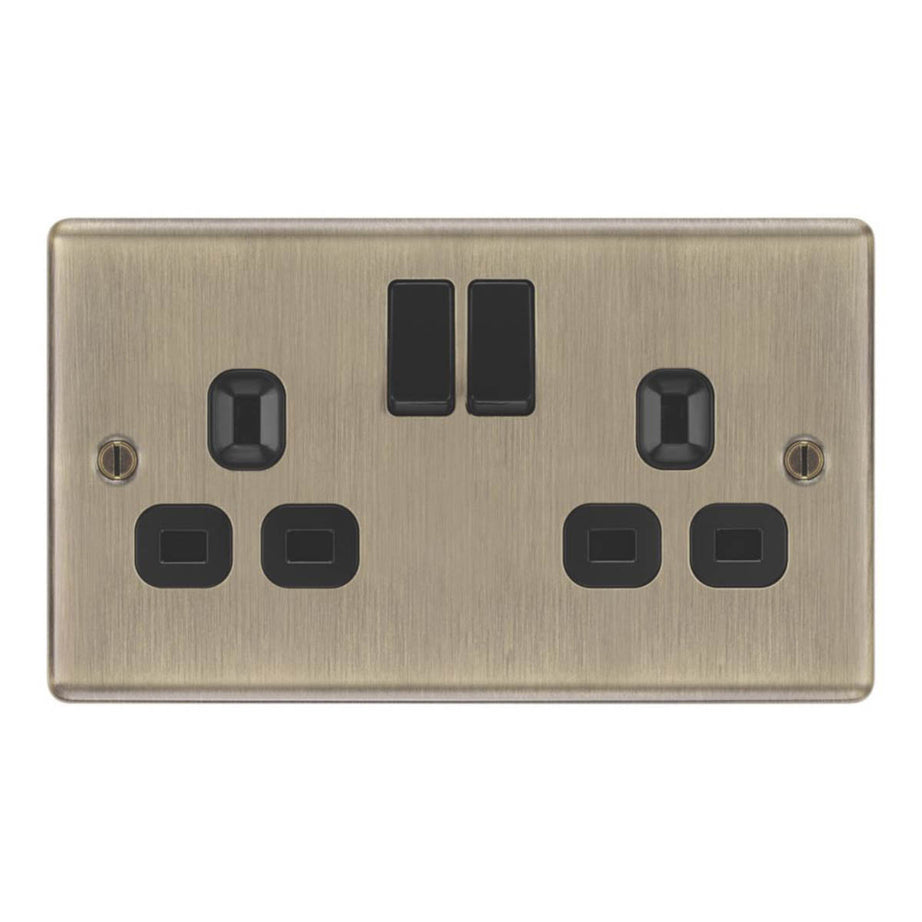 LAP Switched Sockets Double 13A 2 Gang SP Antique Brass Black Inserts 5 Pack - Image 2