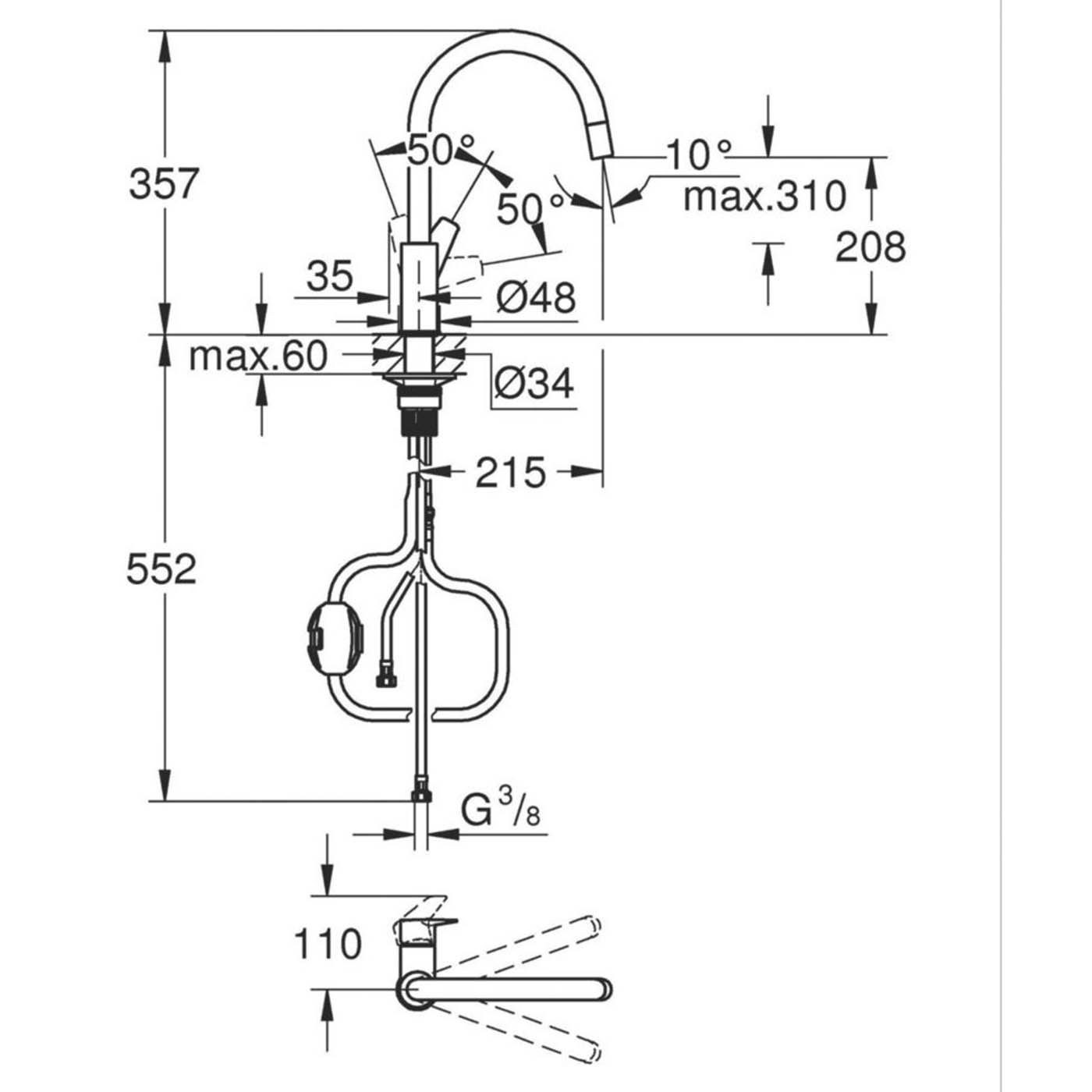 Grohe StartEdge 305502430 Single Lever Kitchen Sink Mixer Tap Matt Black - Image 3