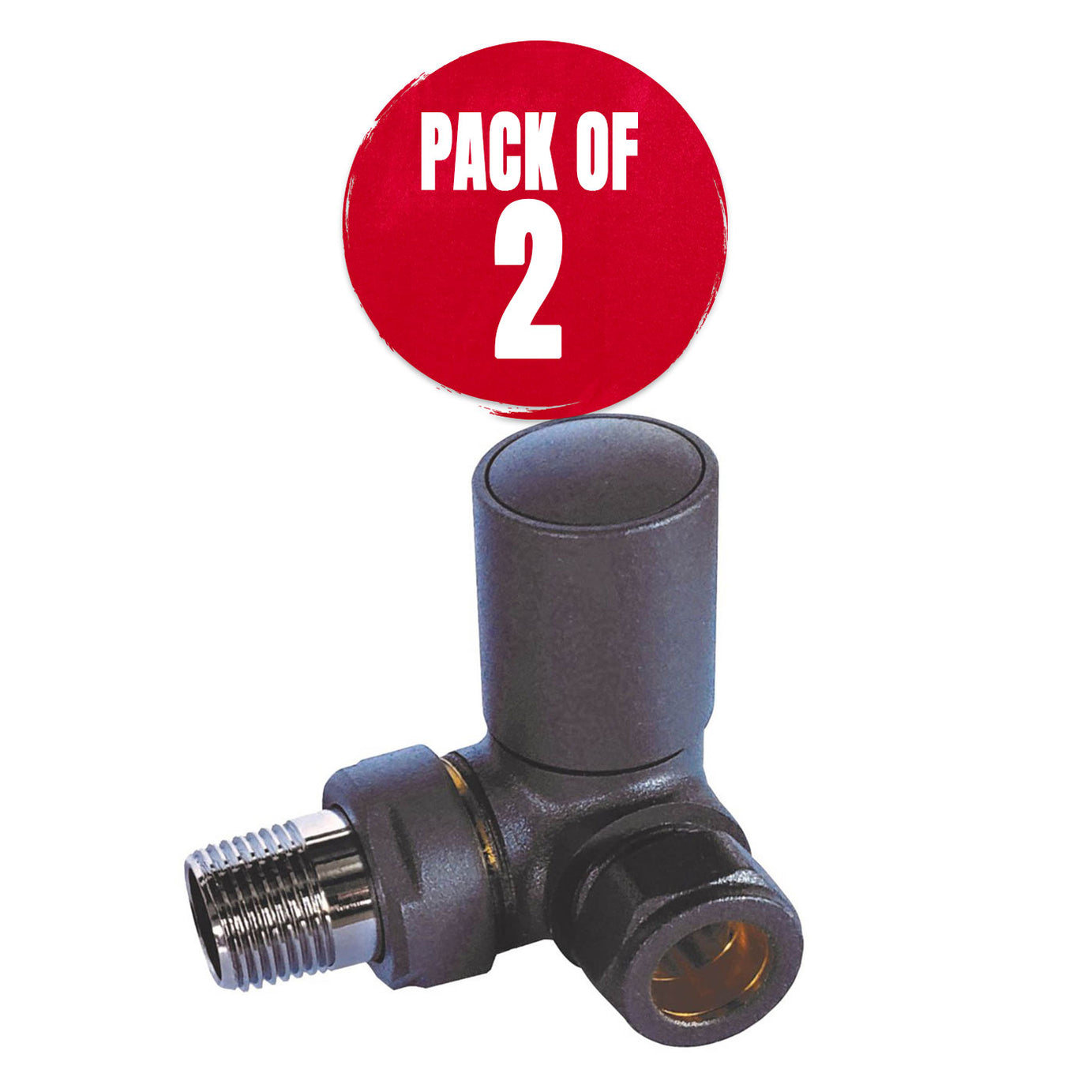 Towelrads Designer Radiator Valve Angled Anthracite Manual 15mm x 1/2" 2 Pack - Image 1