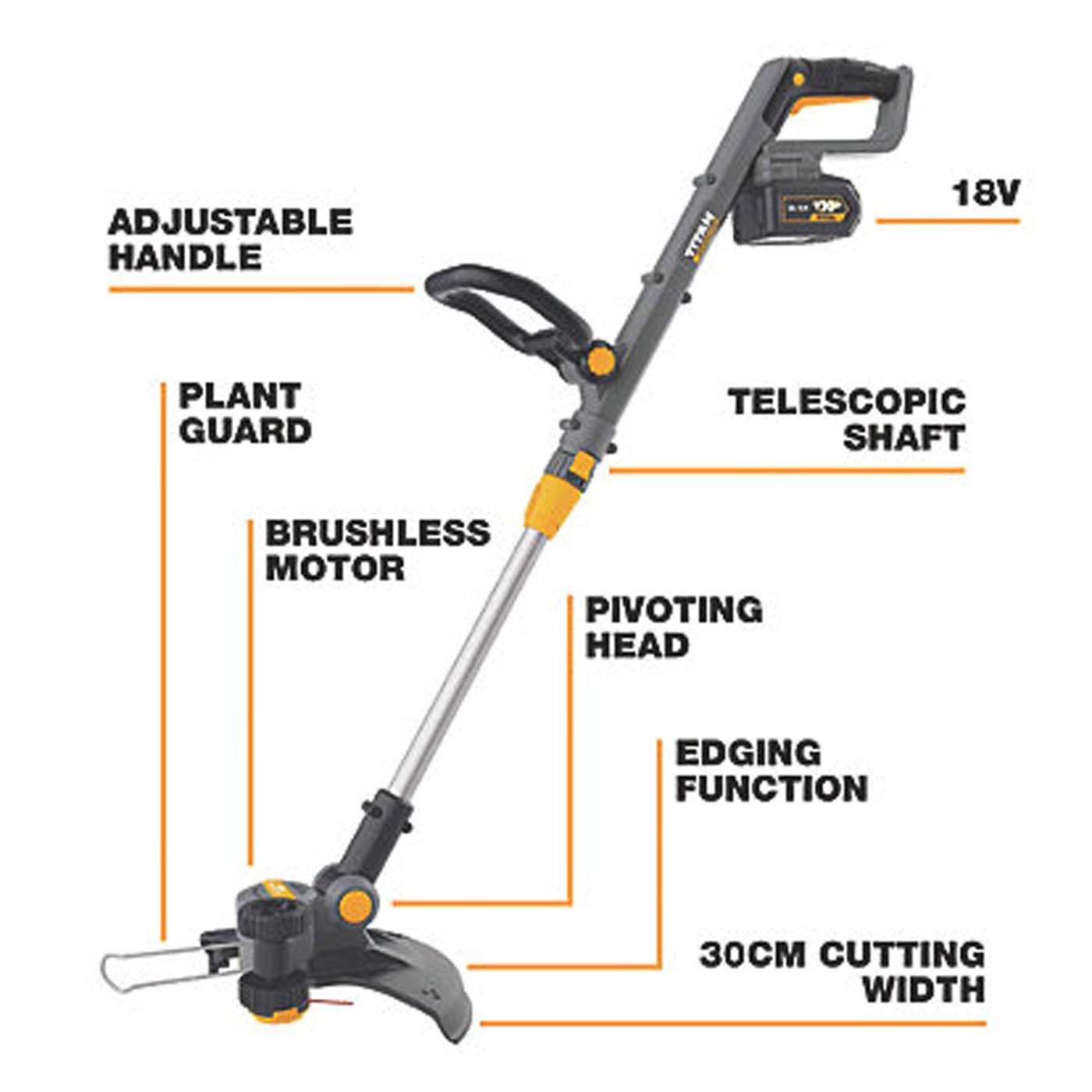 Titan  TTI1201GGT 18V 1 x 5.0Ah Li-Ion TXP Brushless Cordless Grass Trimmer - Image 3