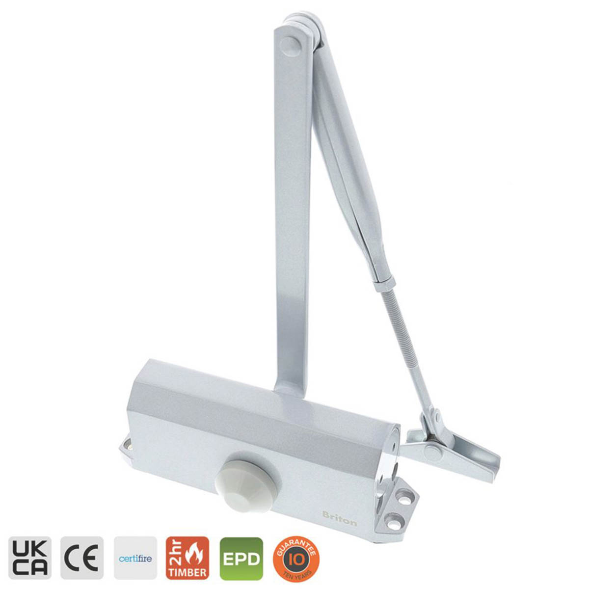 Briton Overhead Door Closer 121CE Fire Rated Silver Compact Fixed 60kg - Image 3
