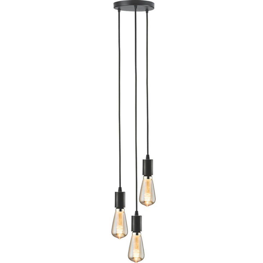 Pendant Light Fitting 3-Way Ceiling Matt Black E27 Holders Adjustable Drop - Image 1