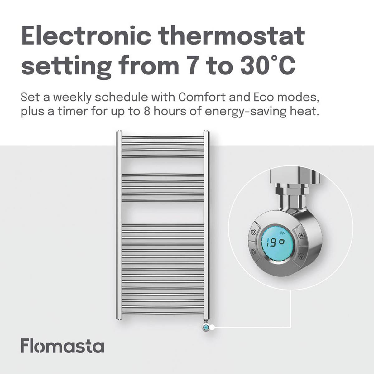 Flomasta Electric Towel Rail Radiator Curved Bathroom Warmer (H)120x(W)60cm - Image 5