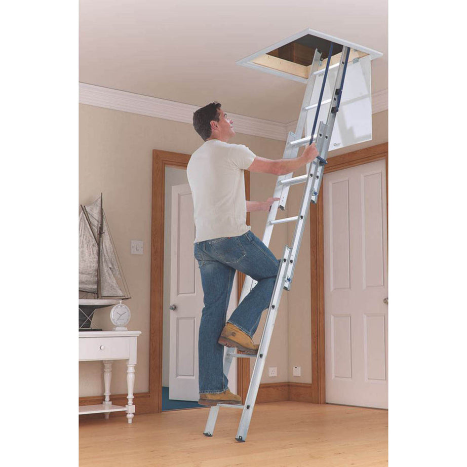 Werner Loft Ladder Aluminium Folding 3 Section Handrail Attic Stairs 3.1m - Image 3
