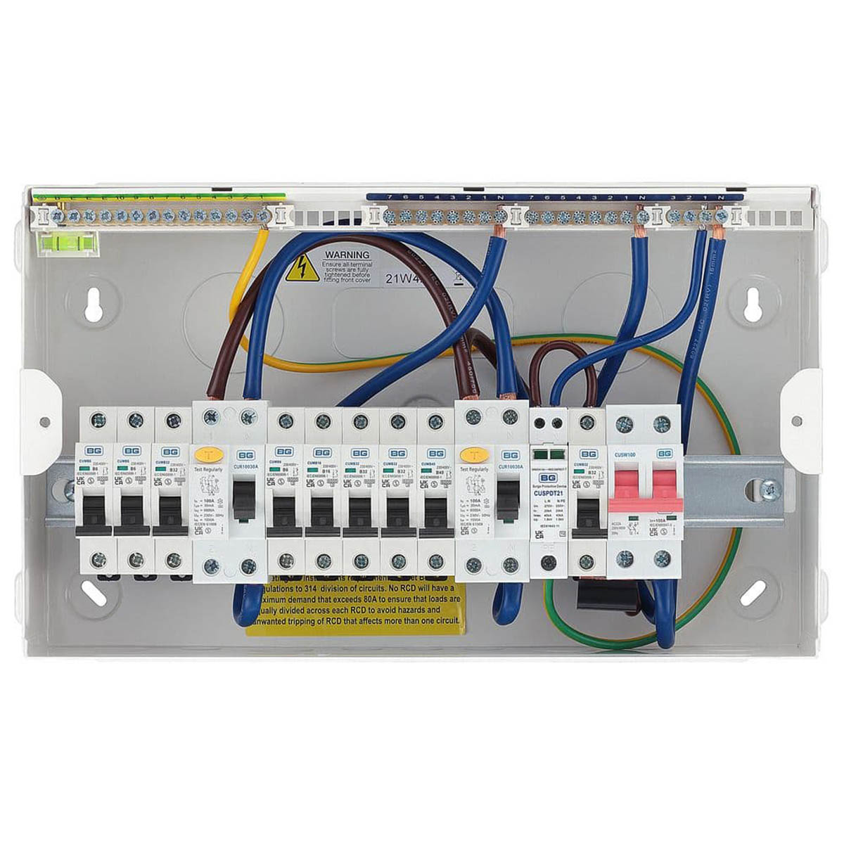 BG Consumer Unit 8 Way Dual RCD Populated 2 x 100A With SPD + 8 MCB Modern White - Image 2
