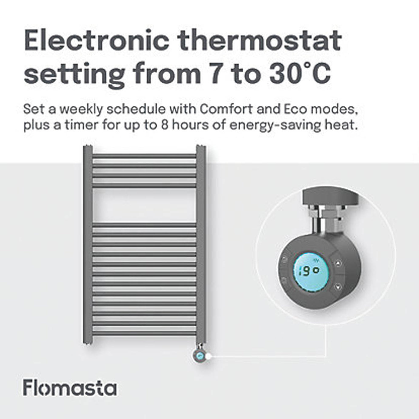 Flomasta 800mm x 500mm 853BTU Anthracite Flat Electric Towel Radiator - Image 5