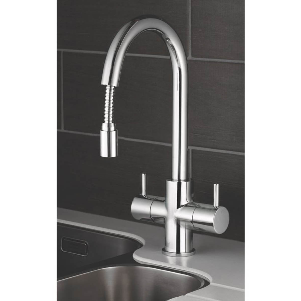 Swirl Pull Out Kitchen Tap Mono Mixer Fresco Chrome Modern Swivel Spout - Image 4