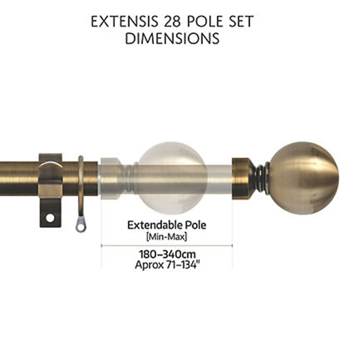 Renaissance Antique Brass Curtain Pole 28/25mm x 180-340cm - Image 2