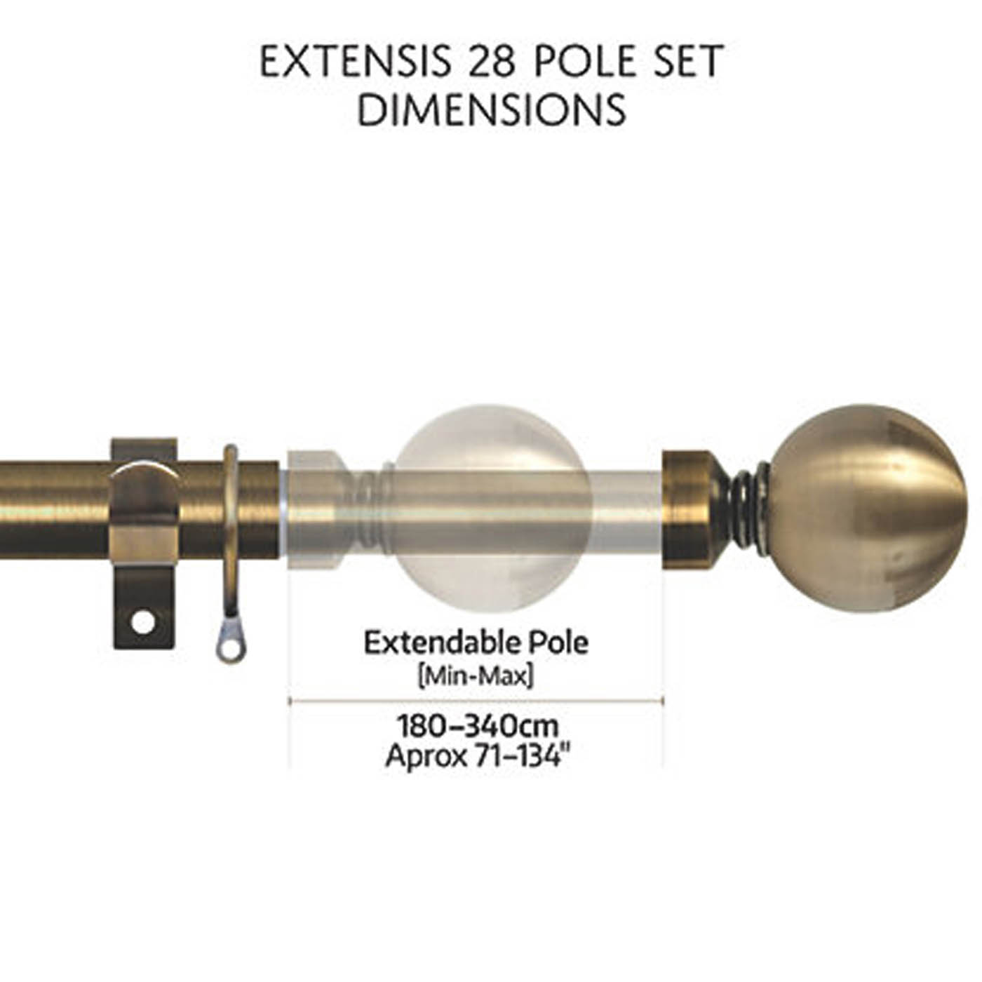 Renaissance Antique Brass Curtain Pole 28/25mm x 180-340cm - Image 2