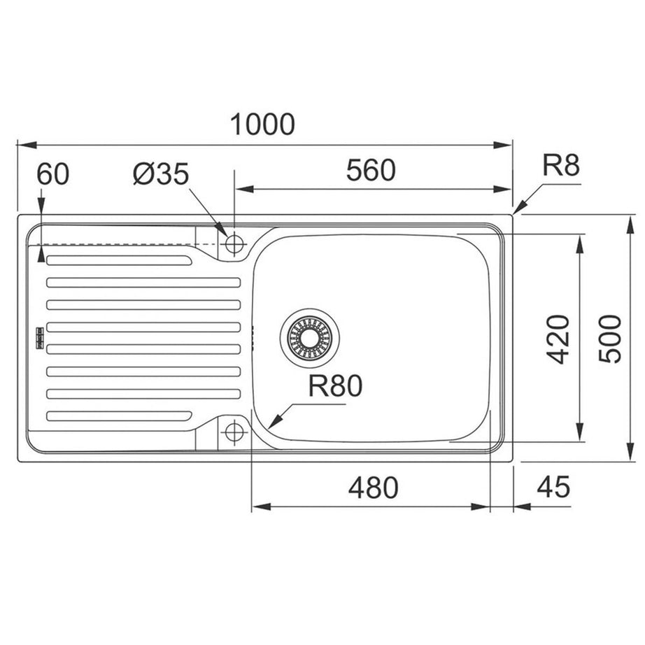 Franke Kitchen Sink Inset 1 Bowl Stainless Steel Reversible Drainer 1000 x 500mm - Image 2