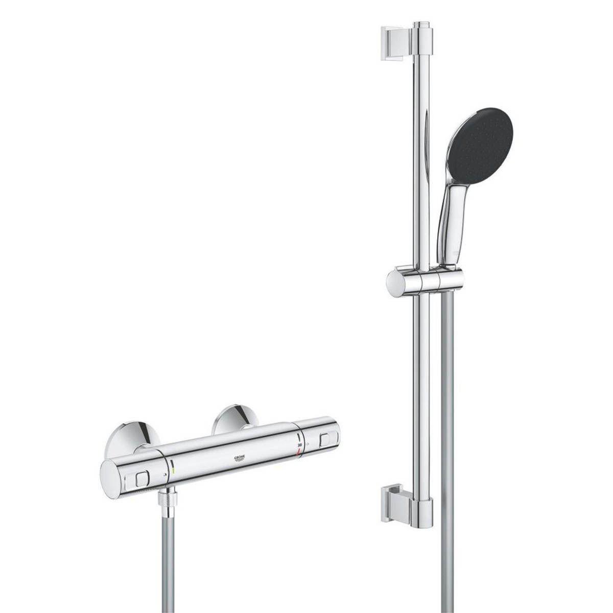 Grohe Thermostatic Shower Mixer Exposed Chrome Single Spray Pattern Round Head - Image 1