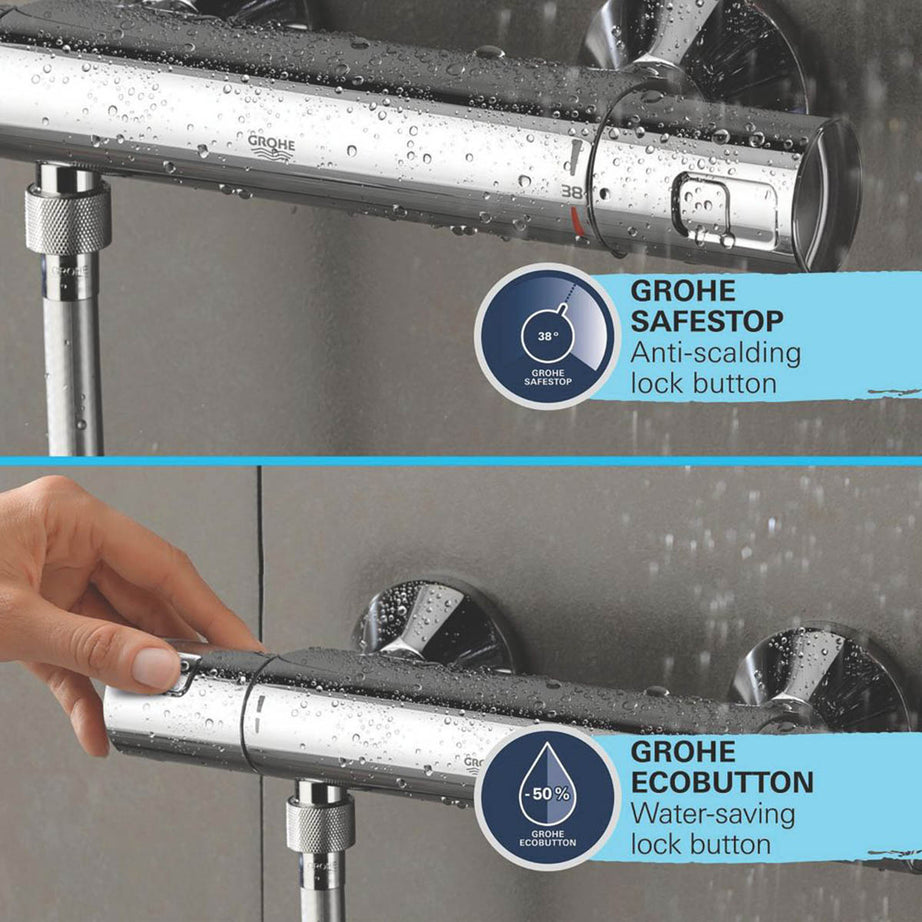 Grohe Thermostatic Shower Mixer Exposed Chrome Single Spray Pattern Round Head - Image 3