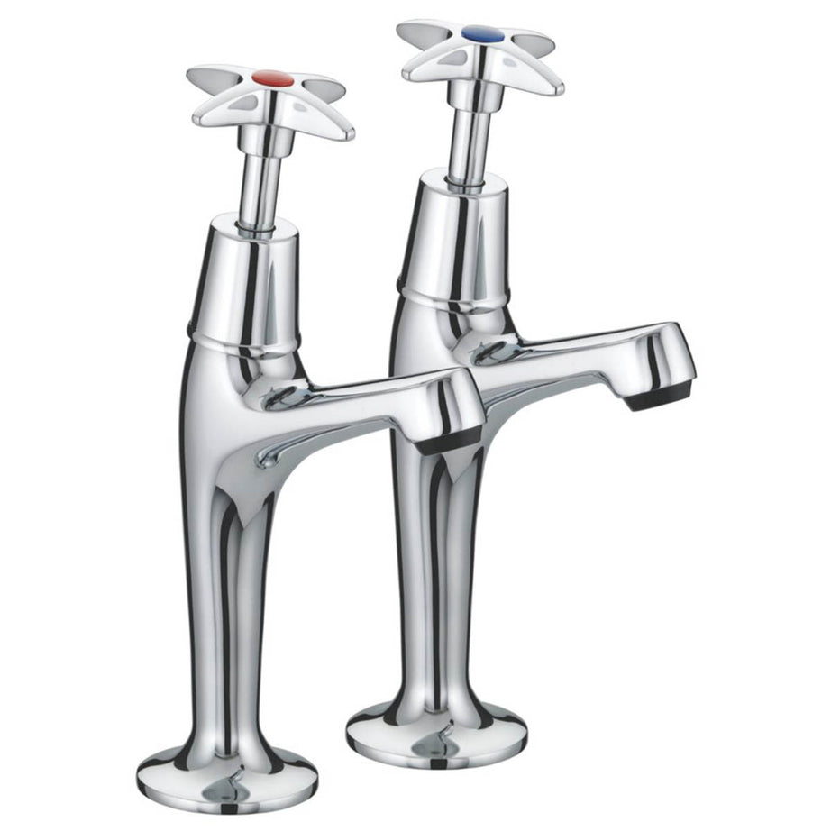 Bristan Kitchen Pillar Taps Cross Head High Neck Full Turn Cold Hot Pair - Image 1