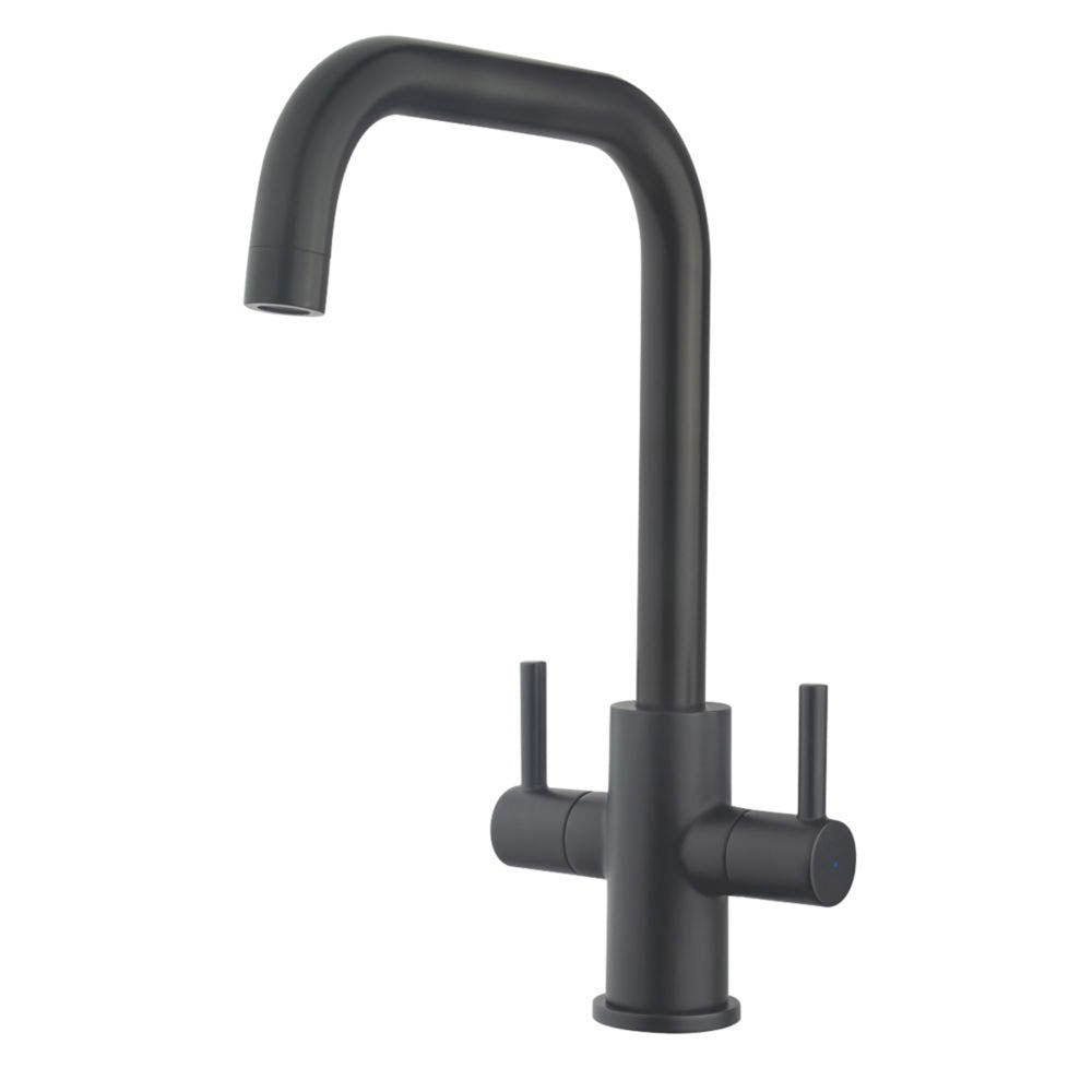 Swirl Kitchen Tap Mono Mixer Black Double Lever Swivel Spout Brass Modern Faucet - Image 1