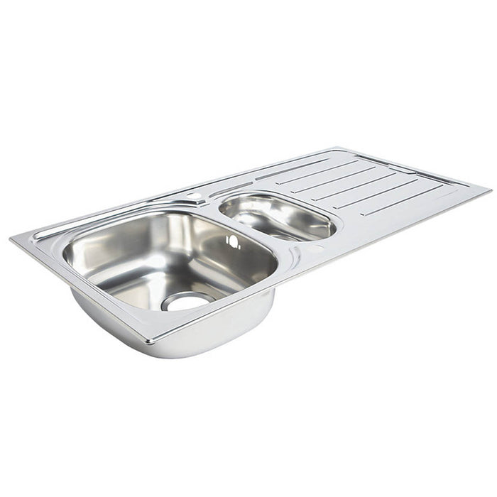Kitchen Sink 1.5 Bowl Stainless Steel Reversible Drainer Rectangular Modern - Image 2