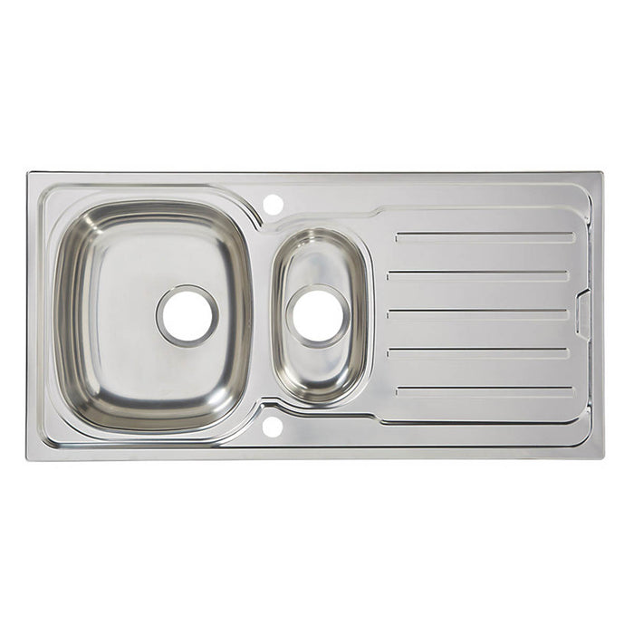 Kitchen Sink 1.5 Bowl Stainless Steel Reversible Drainer Rectangular Modern - Image 1