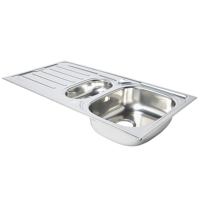 Kitchen Sink 1.5 Bowl Stainless Steel Reversible Drainer Rectangular Modern - Image 3