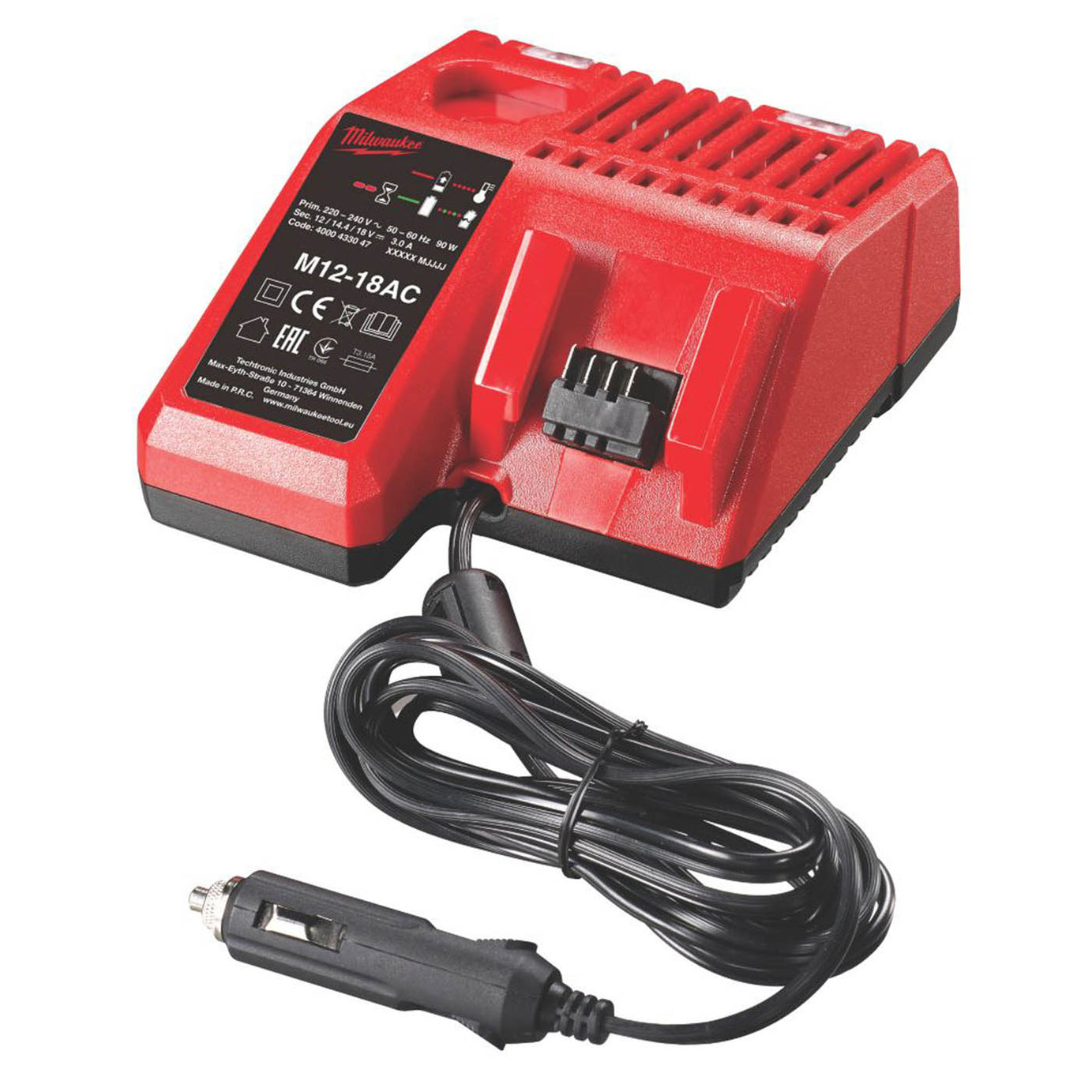 Milwaukee In-Car Battery Charger Dual Port M12-18 AC 12/18V Li-Ion RedLithium - Image 1