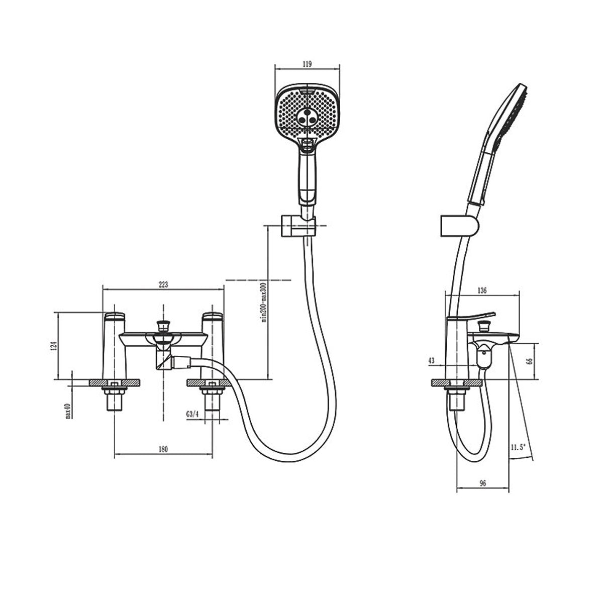 Swirl Shower Mixer Tap Brass Chrome Dual Control Manual Deck Mounted 124mm - Image 5