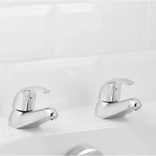 Bath Pillar Taps Pair Mono Mixer Chrome Traditional Brass Bathroom Cold Hot - Image 1