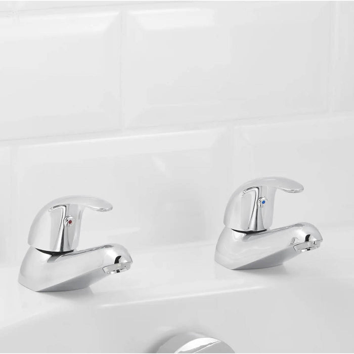 Bath Pillar Taps Pair Mono Mixer Chrome Traditional Brass Bathroom Cold Hot - Image 2