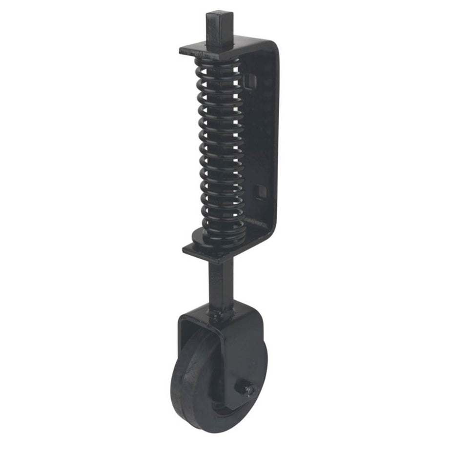 GateMate Gate Wheel Spring Loaded 100mm Galvanised Steel Black Heavy Duty - Image 1