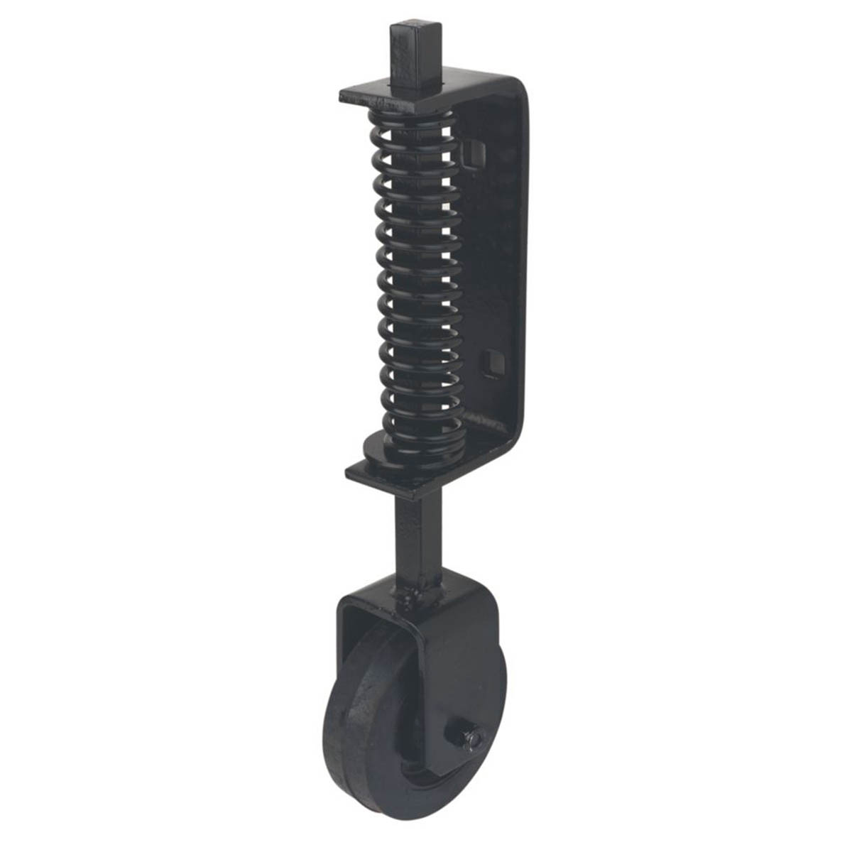 GateMate Gate Wheel Spring Loaded 100mm Galvanised Steel Black Heavy Duty - Image 1