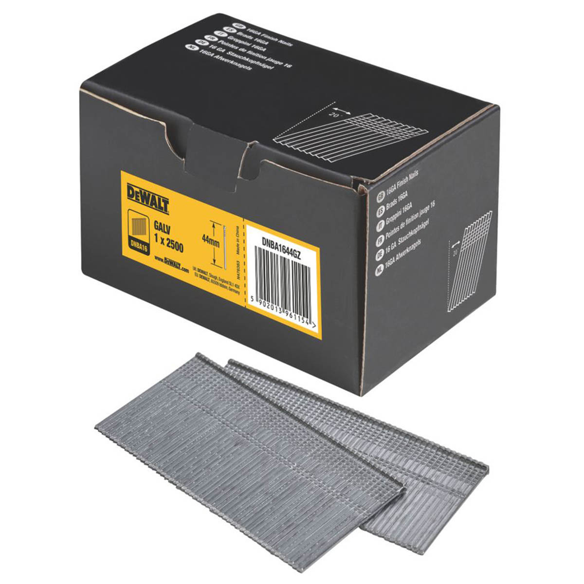 DEWALT Finish Nails Angled Galvanised Steel Smooth Shank 16ga x 44mm 2500 Pack - Image 1
