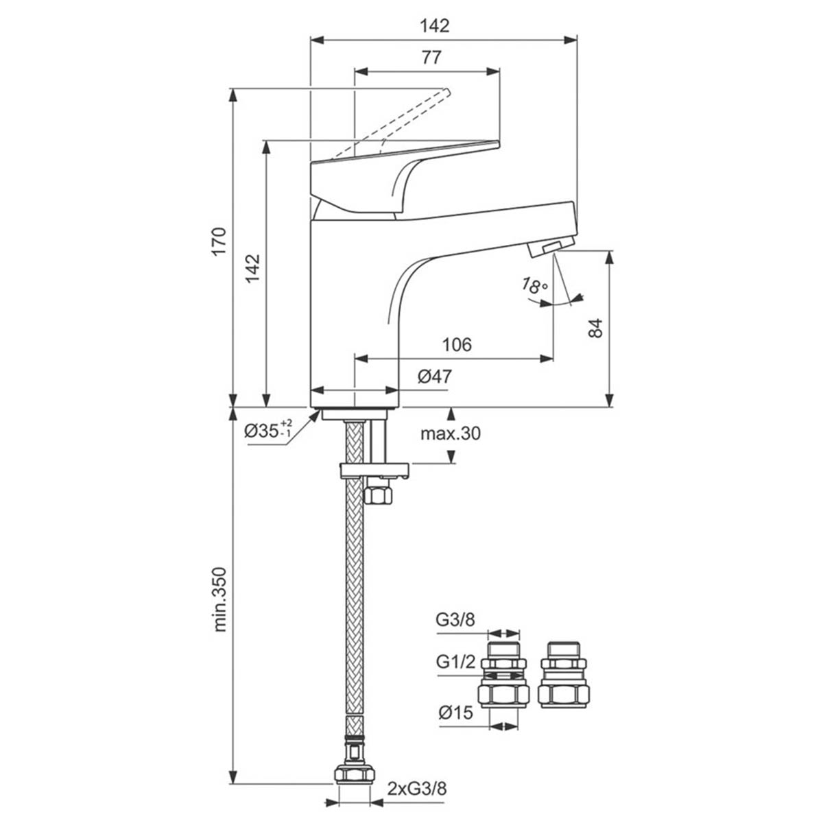 Basin Mixer Tap Single Lever Chrome Contemporary Deck-Mounted Modern Bathroom - Image 3