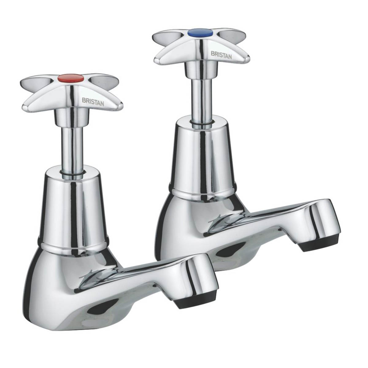Bristan Bathroom Basin Pillar Tap Chrome 98mm Cross Head Hot Cold Pair - Image 1