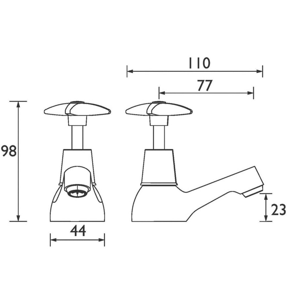 Bristan Bathroom Basin Pillar Tap Chrome 98mm Cross Head Hot Cold Pair - Image 3
