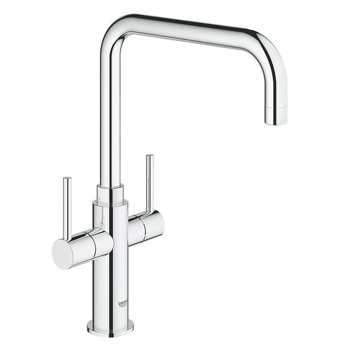 Grohe Kitchen Mixer Tap Mono Ambi Dual-Lever Chrome Swivel Spout Modern - Image 1