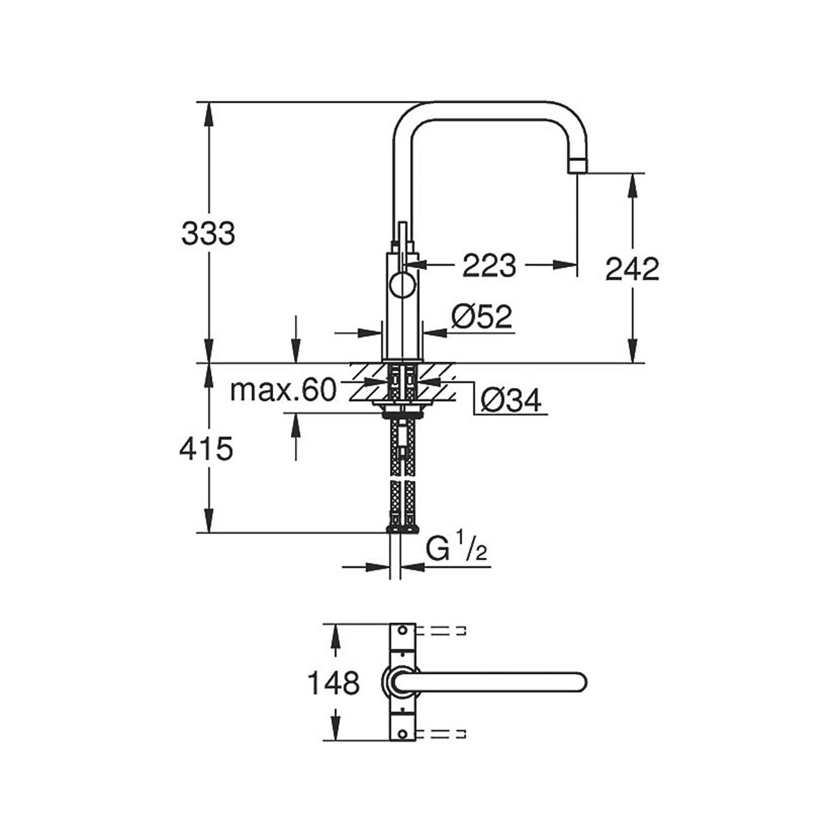 Grohe Kitchen Mixer Tap Mono Ambi Dual-Lever Chrome Swivel Spout Modern - Image 2