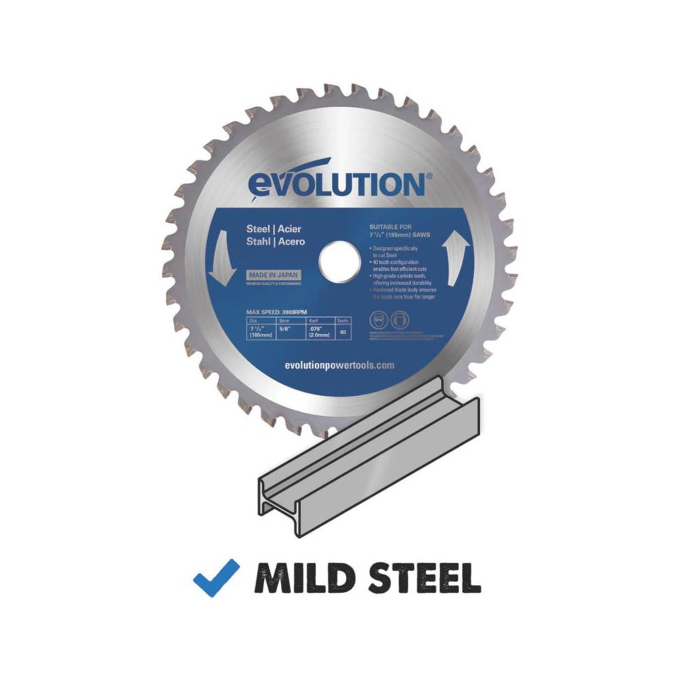 Evolution Circular Saw Blade 185x25.4mm M185TCT-40CS Coarse Cut For Metal Steel - Image 3